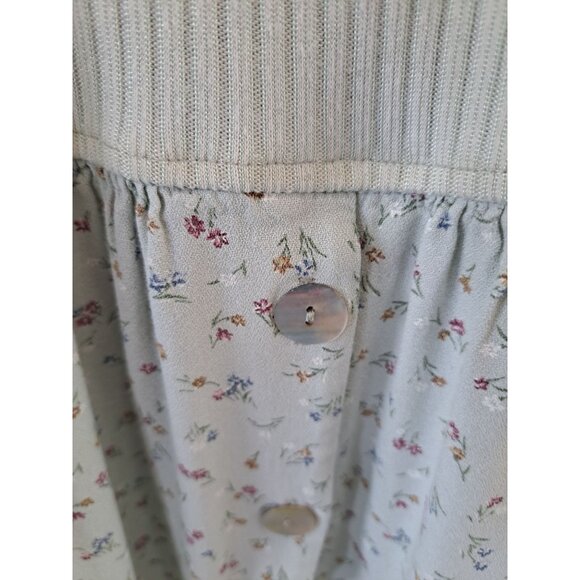 Vtg Casual Corner Green Ribbed Floral Button-Down Maxi Dress Short Sleeve Pocket - Picture 2 of 12